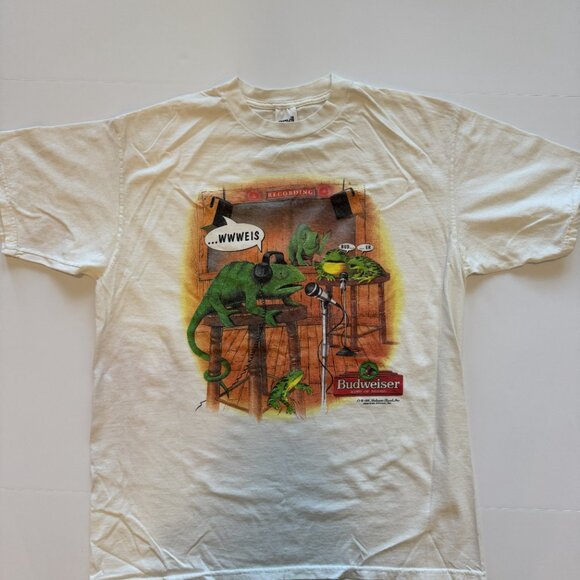 Vintage 90's Budweiser 1998 Frog King of Beers Promo Funny Size XL White Tee - Picture 2 of 6